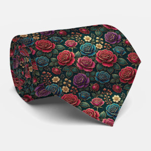 Roses Faux Silk Jewel Tone + Gold Gentleman's Tie