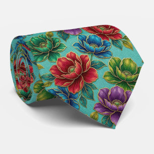 Roses Faux Silk Jewel Tone + Gold Gentleman's Tie