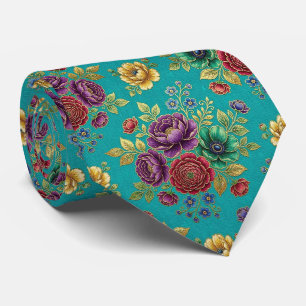 Roses Faux Silk Jewel Tone + Gold Gentleman's Tie