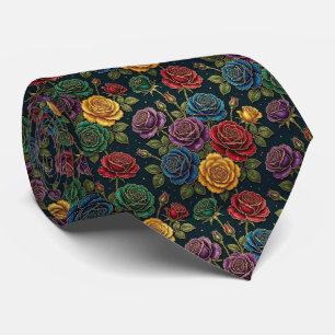 Roses Faux Silk Jewel Tone + Gold Gentleman's Tie