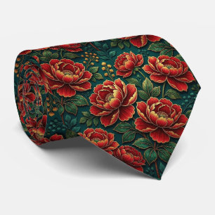 Roses Faux Silk Jewel Tone + Gold Gentleman's Tie