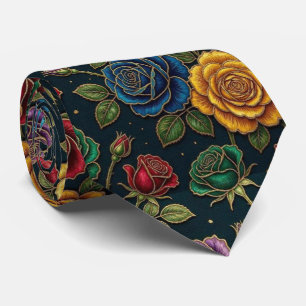 Roses Faux Silk Jewel Tone + Gold Gentleman's Tie
