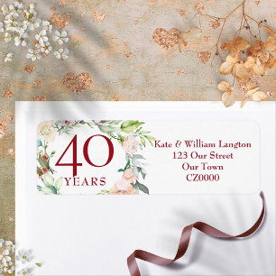 Roses Floral 40th Ruby Wedding Anniversary Address Return Address Label