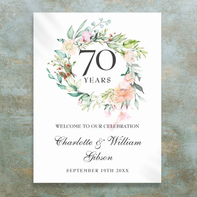 Roses Floral 70th Wedding Anniversary Welcome Sign (Roses Floral 70th Wedding Anniversary Welcome Sign)