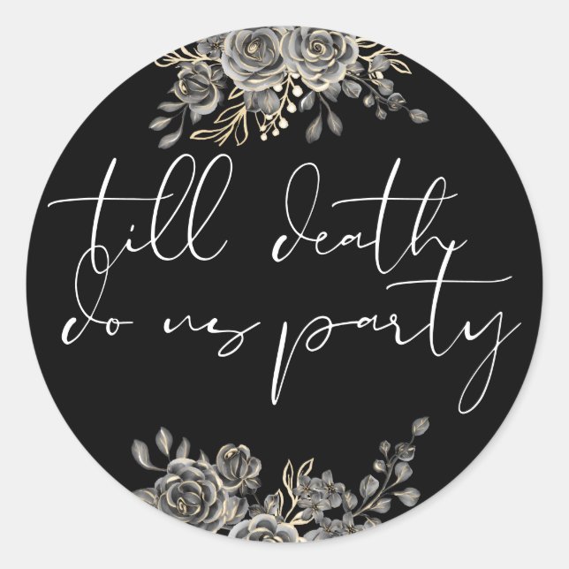 Roses Floral Black And White Gothic Wedding Favour Classic Round Sticker (Front)