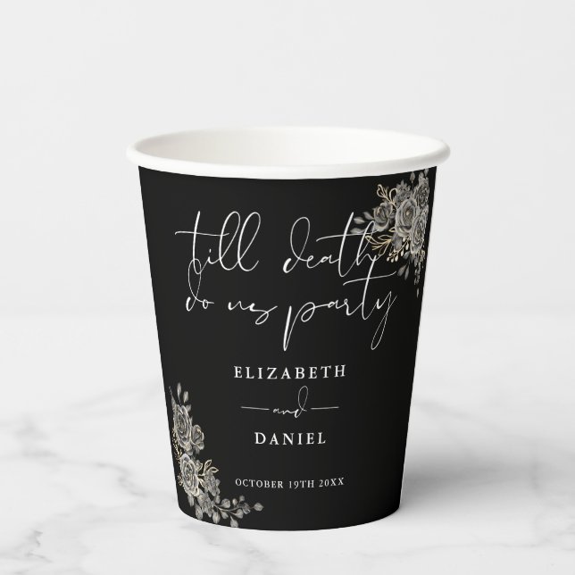 Roses Floral Black And White Gothic Wedding Paper Cups (Back)