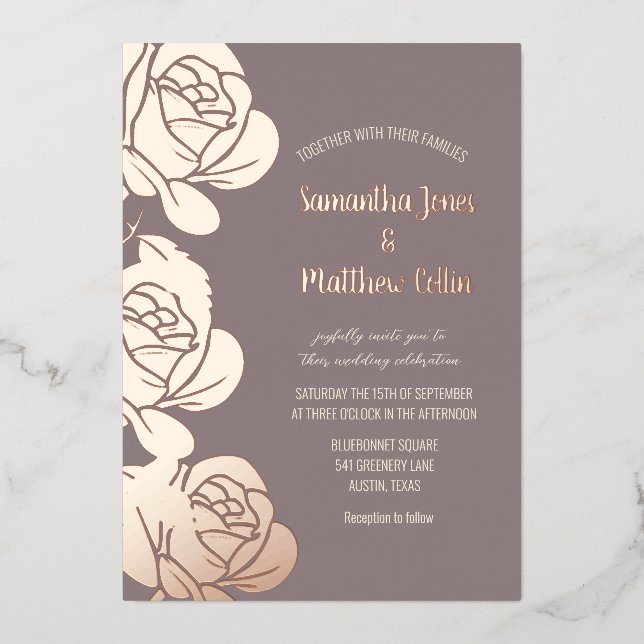 Roses Floral Boho Blush Pink Gold Foil Wedding (Front)