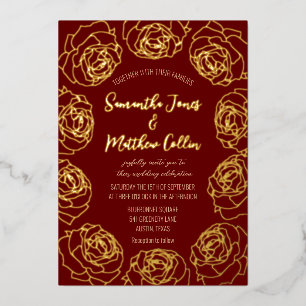 Roses Floral Boho Burgundy Pink Gold Foil Wedding