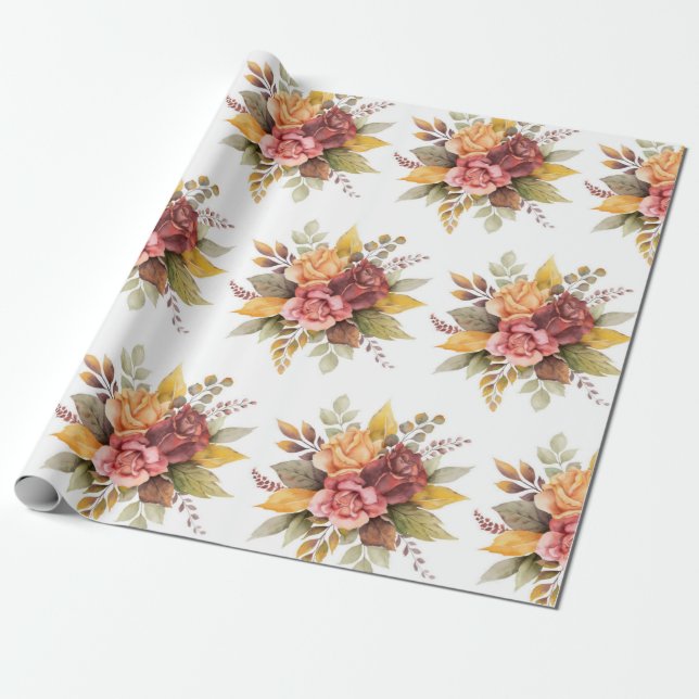 Roses floral Burgundy Pattern Antique Weddings Wrapping Paper (Unrolled)