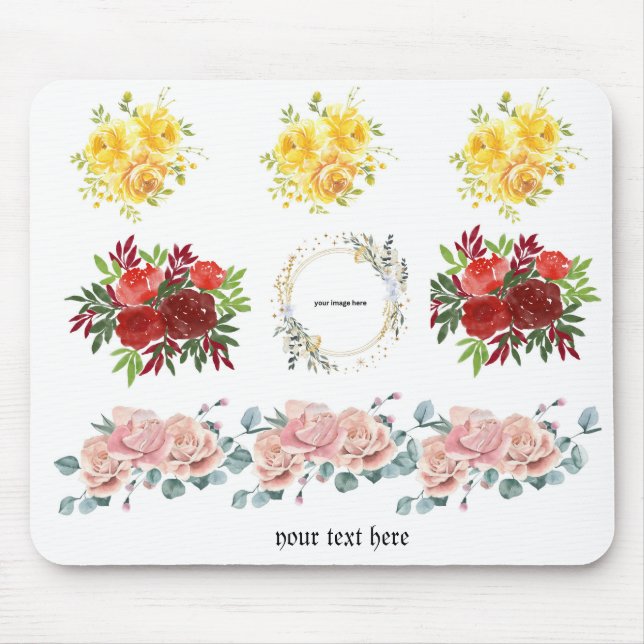 Roses floral customisable placeholder for pic mouse pad (Front)