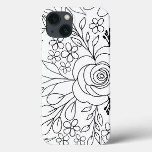 Roses floral drawing line art iPhone 13 case