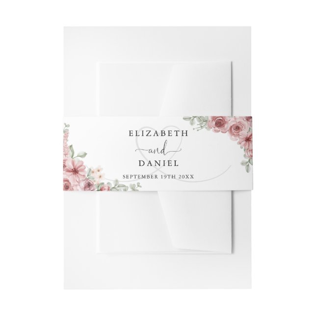 Roses Floral Elegant Heart Wedding Invitation Belly Band (Front Example)