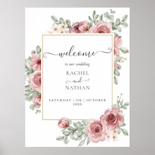 Roses Floral Elegant Modern Wedding Welcome Sign