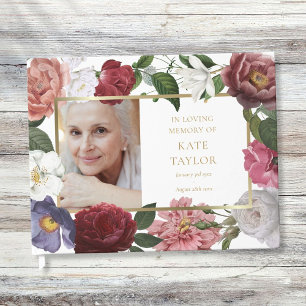 Roses Floral Funeral Memorial Photo Guest Book