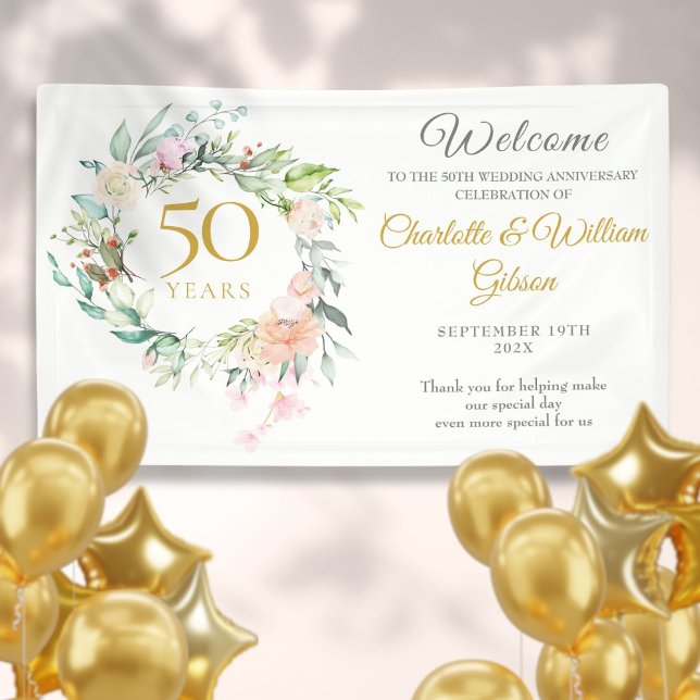 Roses Floral Garland 50th Anniversary Welcome Banner (Roses Floral Garland 50th Anniversary Welcome Banner)