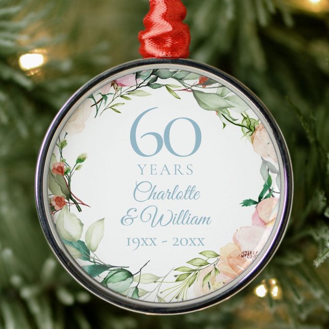 Roses Floral Garland 60th Wedding Anniversary Metal Ornament (Roses Floral Garland 60th Wedding Anniversary Metal Ornament)