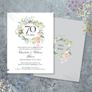 Roses Floral Garland 70th Wedding Anniversary Invitation Postcard