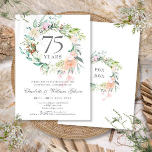Roses Floral Garland 75th Wedding Anniversary Invitation