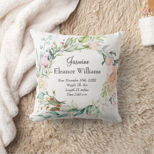 Roses Floral Garland Baby Birth Stats  Cushion