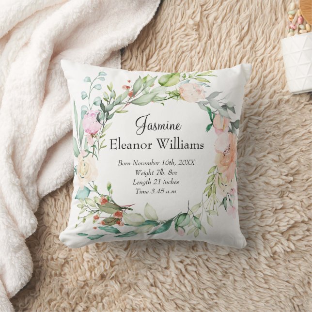 Roses Floral Garland Baby Birth Stats  Cushion (Blanket)