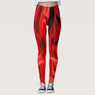 Roses Floral Green Red Modern Chic black Leggings