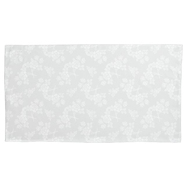Roses Floral Pattern White over Warm Light Grey Pillowcase (Front)