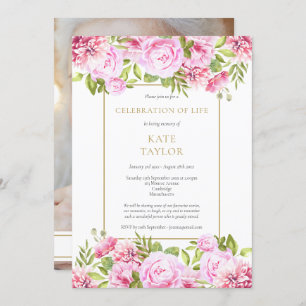 Roses Floral Photo Funeral Celebration of Life Invitation