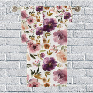 Roses Floral Pink Purple  Bath Towel Set