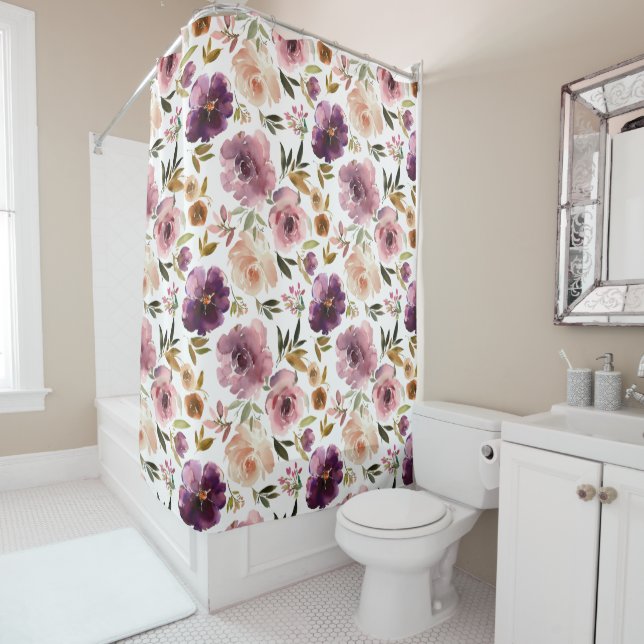 Roses Floral Pink Purple Shower Curtain (In Situ)