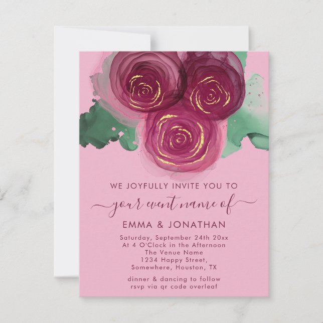 Roses Floral QR Code Burgundy Marsala Pink  (Front)