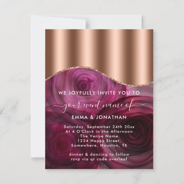 Roses Floral QR Code Rose Gold Copper Marsala Pink (Front)
