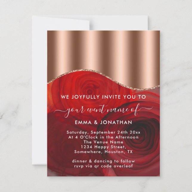 Roses Floral QR Code Rose Gold Copper Red  (Front)