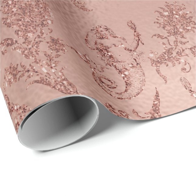 Roses Floral Rose Gold Pink Princess Glitter Wrapping Paper (Roll Corner)