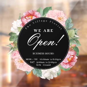 Roses Floral Round Business Opening Hours Black
