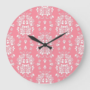Roses Floral Style Damask Art Pattern Large Clock