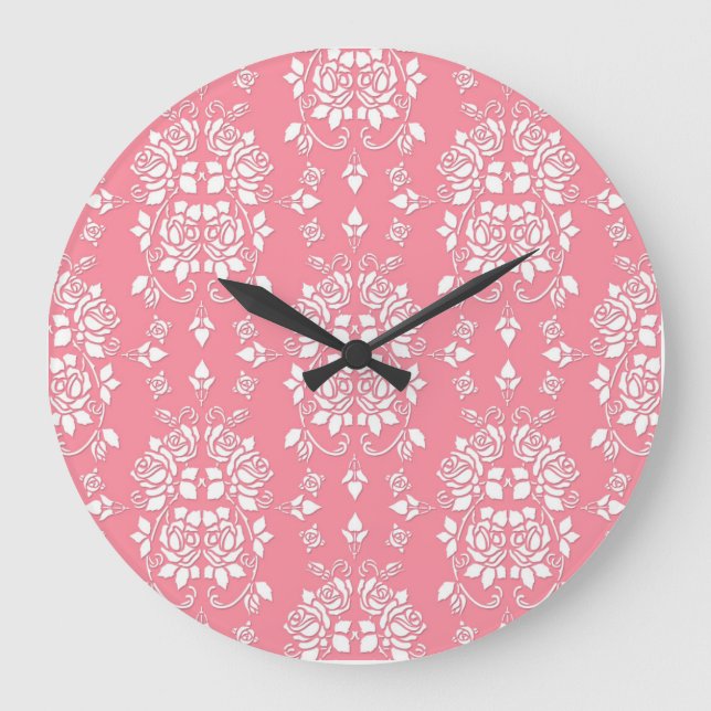 Roses Floral Style Damask Art Pattern Large Clock (Front)