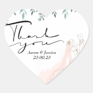 Roses Floral Wedding and Anniversary Thank You Heart Sticker