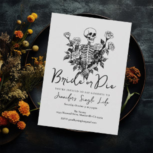 Roses Floral White Skeleton Bachelorette Party Invitation