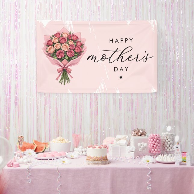 Roses Flower Bouquet Happy Mother's Day Elegant Banner (Party)