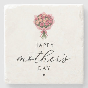 Roses Flower Bouquet Happy Mother's Day Elegant Stone Coaster