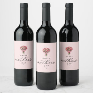 Roses Flower Bouquet Happy Mother's Day Elegant Wine Label