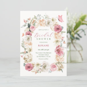 Roses flower pastel watercolor bridal shower invitation