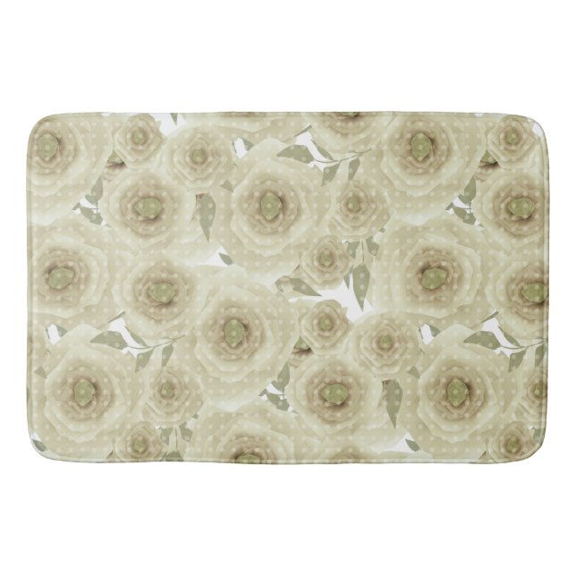 Roses flowers abstract floral print beige colours bath mat (Front)