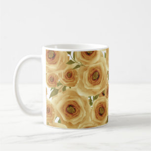 Roses flowers abstract floral print beige colours coffee mug
