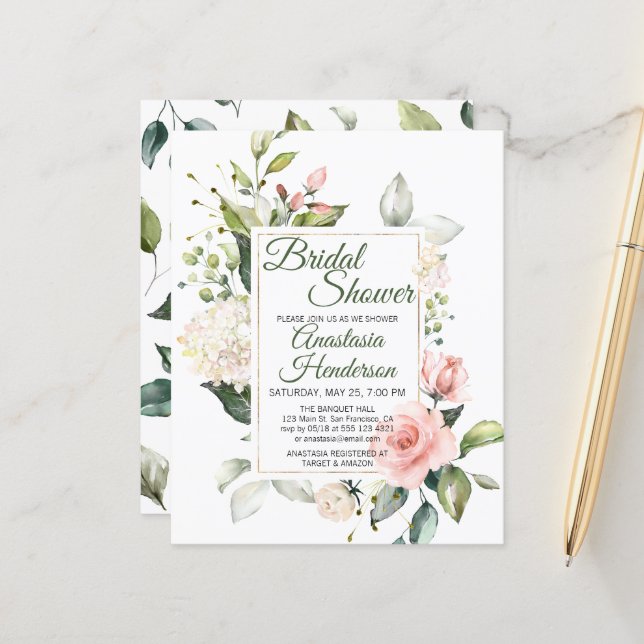 Roses flowers. Bridal Shower Invitation. (Front/Back In Situ)