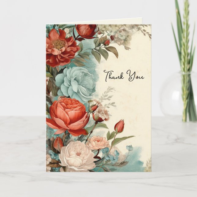 Roses Flowers Floral Thank You Card (Front)