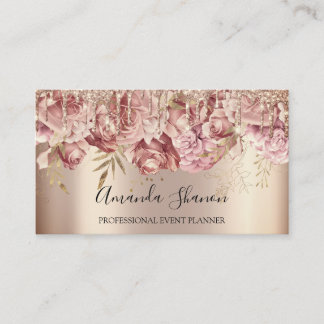Roses Flowers Golden Drip QR CODE Logo Business Card