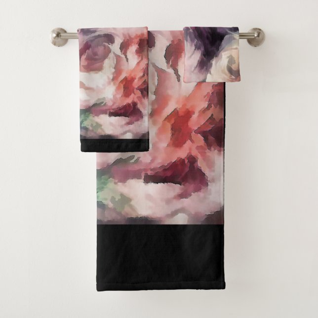 Roses flowers oil painting abstract floral print b bath towel set (Insitu)