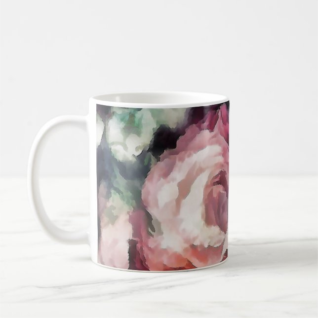 Roses flowers oil painting abstract floral print b coffee mug (Left)
