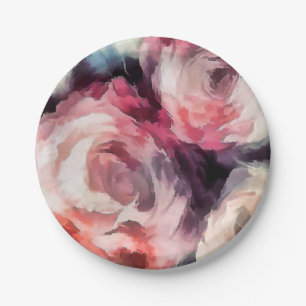 Roses flowers oil painting abstract floral print b paper plate